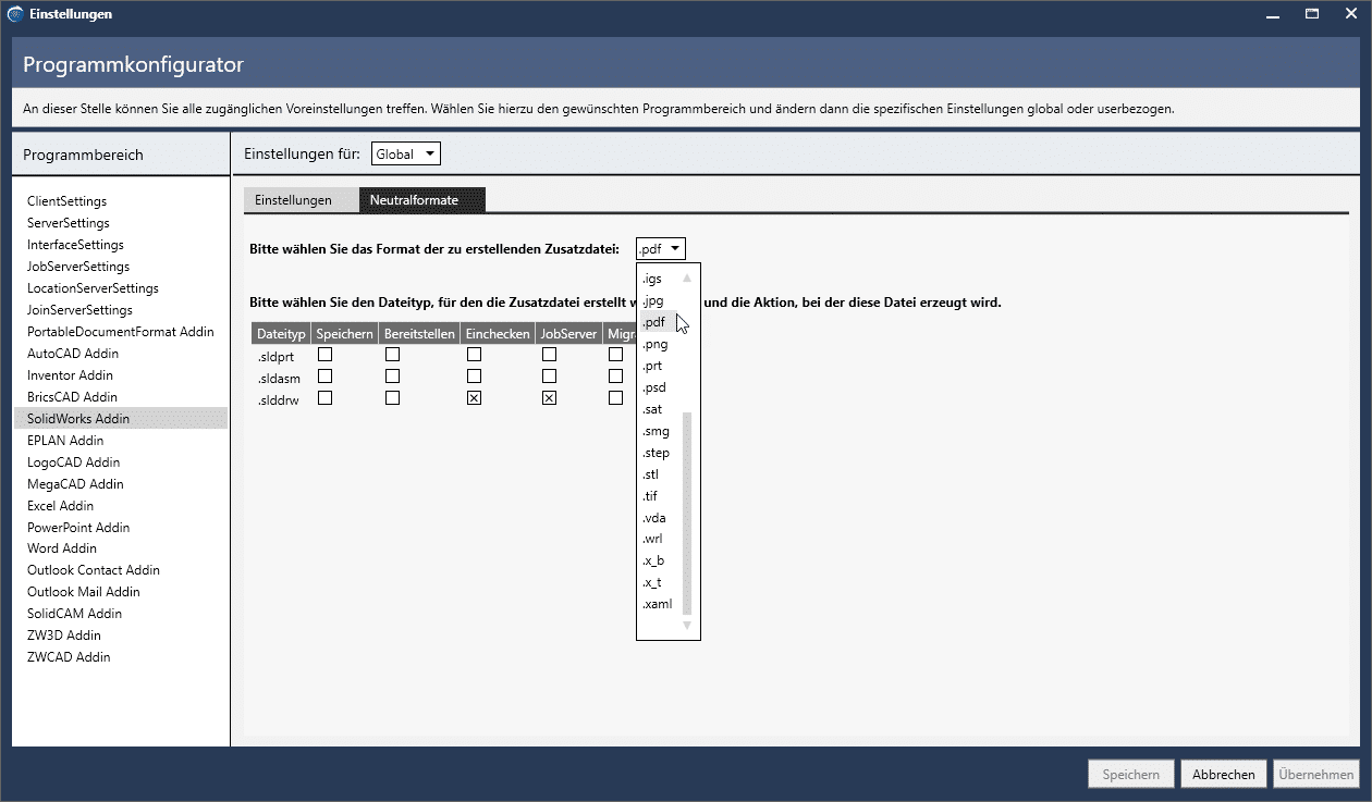 Der Programmkonfigurator in der Zeichnungsverwaltung AutoCAD